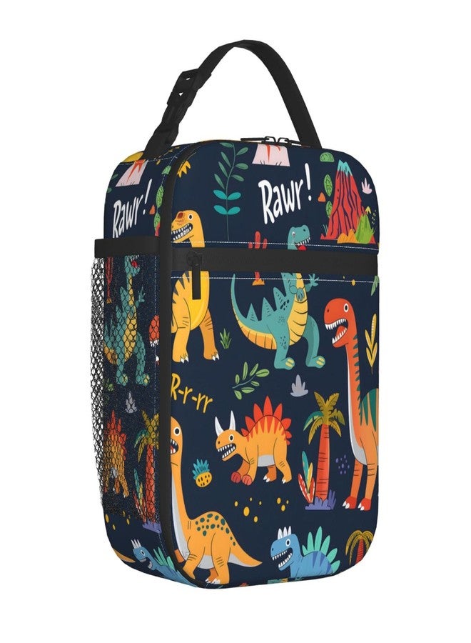 VODRM Cool Dinosaur Lunch Box for Kids,Dino Insulated Bag for Student,Animal Reusable Thermal Insulation Cooler Tote Bags for School Work Picnic Camping Outdoor Gifts (Cartoon Dino Blue) - Image 2